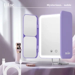 Makeup Mirror with Lights, 1X 3X 7X Magnifying Mirror, Touch Control, Trifold Makeup Mirror, Portable LED Makeup Mirror