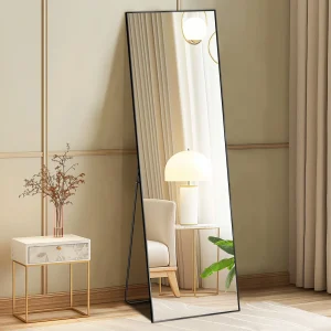 Full Body Wall Mirror Standing Hanging or Leaning Wall-Mounted Mirrors with Stand Aluminum Alloy Frame Living Room