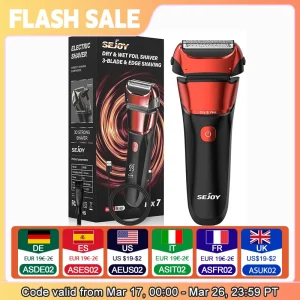 Electric Razor for Men Foil Shaver with 3-Blade Edge Shaving Area, 7500 RPM High Speed Motor Digital Power Display